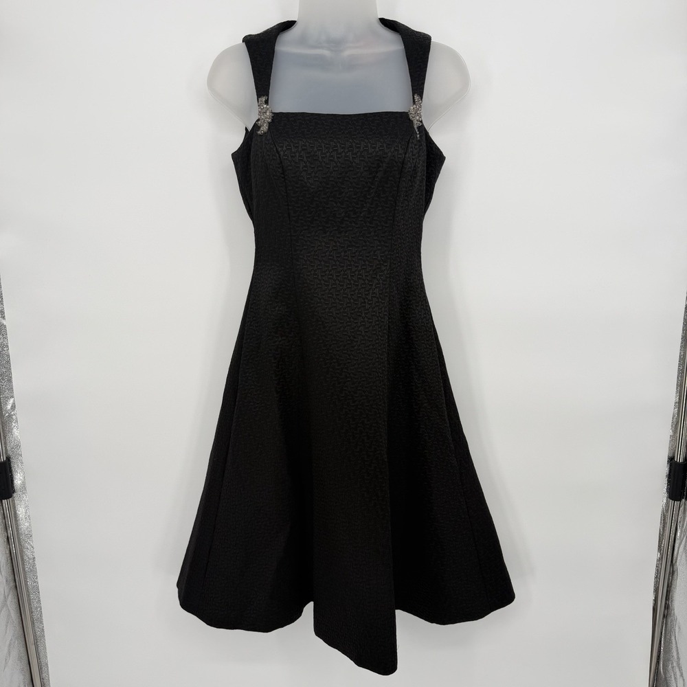 VTG Badgley Mischka Sz 2 Fit & Flare Cocktail Dress Embellished Straps Textured - Picture 2 of 9